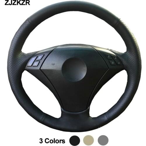 Hand Sewing Car Steering-Wheel Cover Wrap Beige Black Gray For BMW E60 (Sedan) 530d 2003-2009 E61 (Touring) 2004-2007 2008 2009