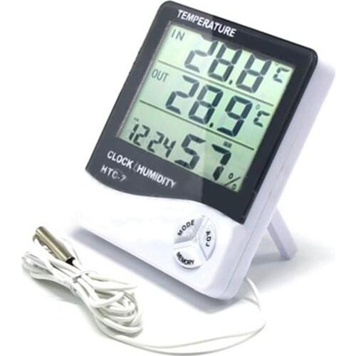 LCD Digital Temperature Humidity Meter HTC-2 Home Indoor Outdoor hygrometer thermometer Weather Station With Clock