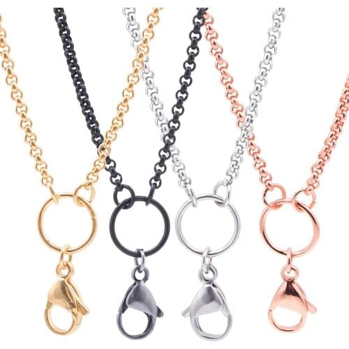 5pcs/lot 2.5mm width 60cm stainless steel Link long Necklace Rolo Chain For Floating locket pendant Charms DIY Jewelry Making