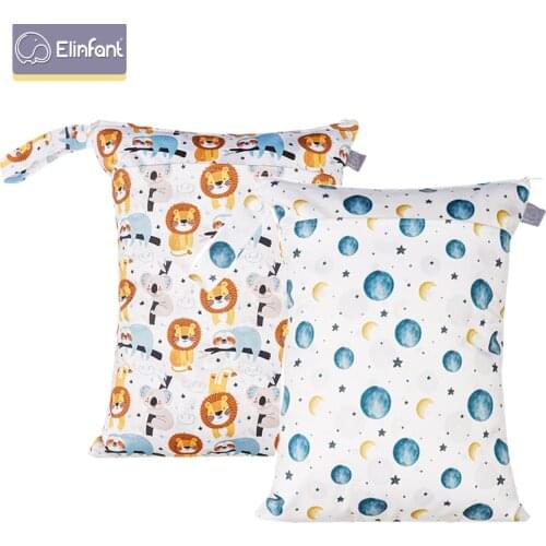 Elinfant Cute Wet Dry Bag Baby Cloth Diaper Bags Reusable Washable Two Pockets Nappy Bag Print Tote Bag 30*40cm Zipper Polyester