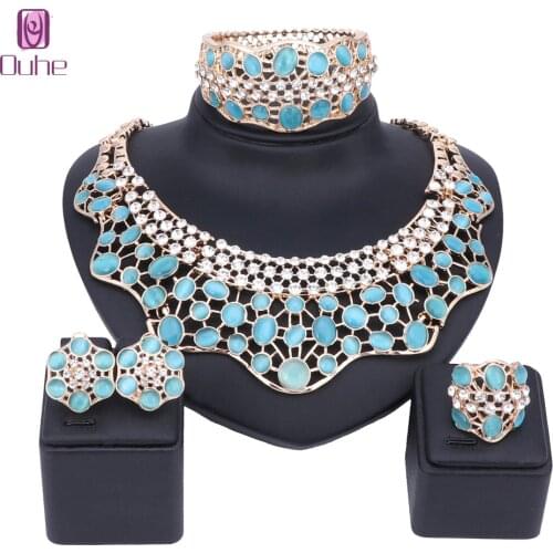 Nigerian Water Drop Wedding Jewelry Sets Indian Bride Accessories Crystal Cats Eye Choker Necklace Women Beads Jewelry Set