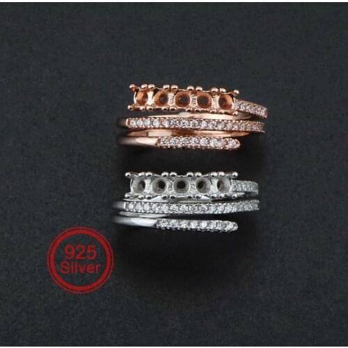3MM Round Prong Bezel Rose Gold Plated Solid 925 Sterling Silver Size 4 Ring Settings Moissanite Gemstone DIY Supplies 1210052