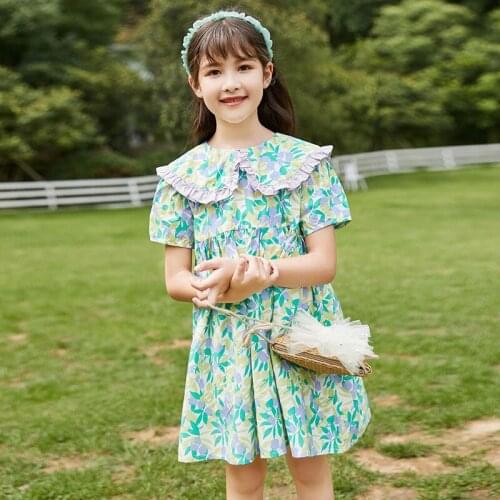 Summer Dress Elegant Kids Dresses for Girl Short Sleeve Floral Girls Dress Children Clothing 6 8 10 12 14 Years Princess Costume