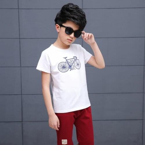2017 Summer Childrens Wear Big Boy Suits Short Sleeve +pant New Boy Bike Sport Sets 4-14 Ages