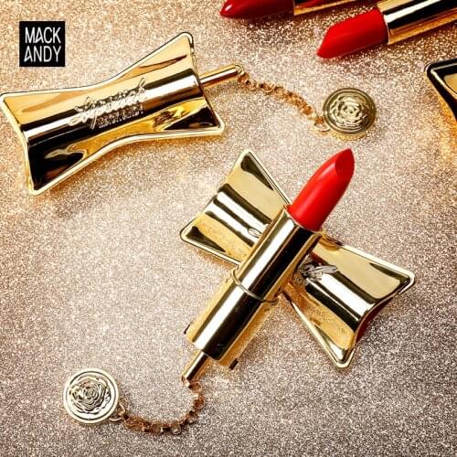 MACK ANDY matte lipstick gold butterfly shape dark red orange color pigment waterproof long lasting batom matte lipstick AC102