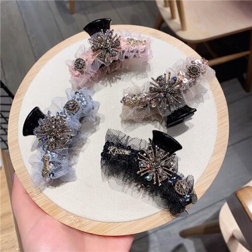 Fashion Girl Retro crystal Hair Claws Beam Hairpin Women Hair Accessories Beauty Hair Crab Clamp Headwear lace flowes Hair Clip