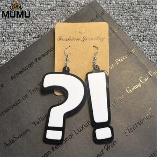 Fashion Punk Hip Hop Black and White Acrylic Question Mark and Exclamation Mark Womens Big Earrings Womens Nightclub Earrings