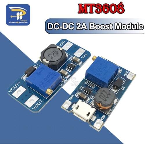 MT3608 DC-DC Adjustable Boost Module 2A Boost Plate Step Up Module with MICRO USB 2V-24V to 5V 9V 12V 28V For Arduino