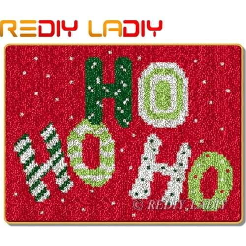 Latch Hook Rug Kits Crocheting Carpet Rug Christmas HoHoHo Acrylic Yarn Pre-Printed Canvas Cushion Mat Crochet Tapestry Crafts