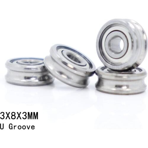 Outer Ring With U-groove Bearing 3*8*3 mm 4PCS Wire Cable Pulley Bearing Walking Heavy Pulley Crane U Groove Wheel Bearings