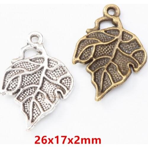 NEW 20pcs/lot 26x17x2mm Two Colors Plated Leaf Charm Pendant DIY Handmade Jewelry Accessories