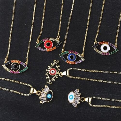 Colorful Rhinestone Charming Gothic Eyeball Vintage Punk Devil Eyes Pendant Necklace Bohemian Copper Evil Eye Necklace Gifts