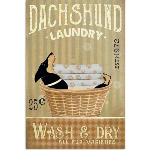 Laundry Dachshund Poster Art Print for Dog Lover Metal tin Sign Vintage Aluminum Sign for Home Coffee 12"x16"Inch