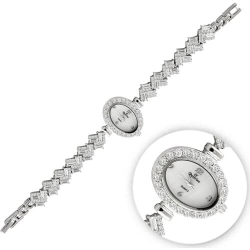 Silverlina Silver Zircon Stone Wristwatch Clock