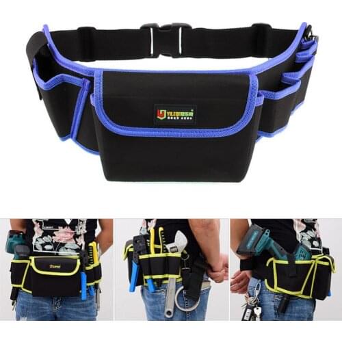 Waterproof Waist Tool Bag Multifunctional Durable Thickened Oxford Cloth with 4 Holes 1 Pocket 45cm Adjustable Hanging Strap