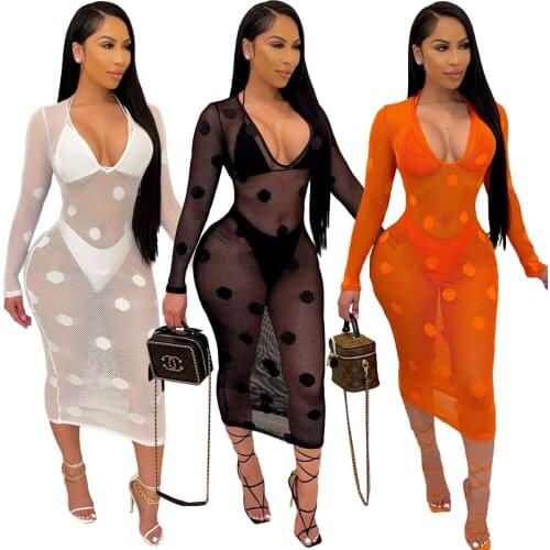 Y5190 summer new style European and American fashion sexy see-through mesh fabric slim long skirt bikini three-piece suit