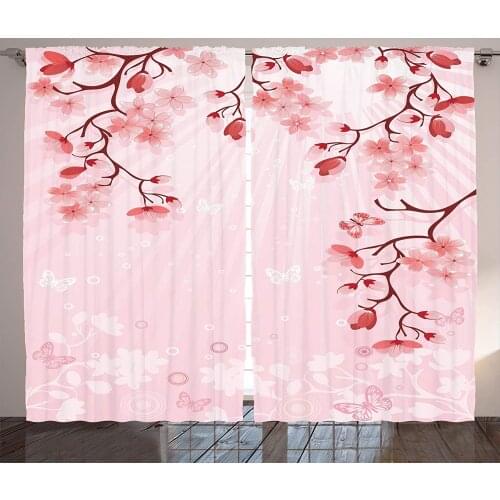 Japanese Cherry Blossom Window Curtains Home Decor Living Room Curtains Springtime Seasonal Bedroom Window Drapes