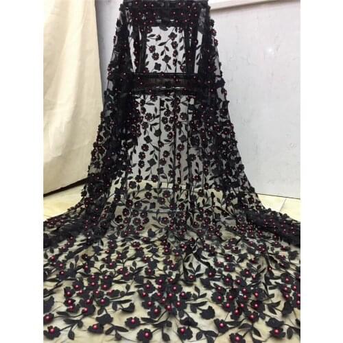 YG-2011105 embroidered Mesh Tulle fabric Factory price different color beads Nigerian lace fabrics