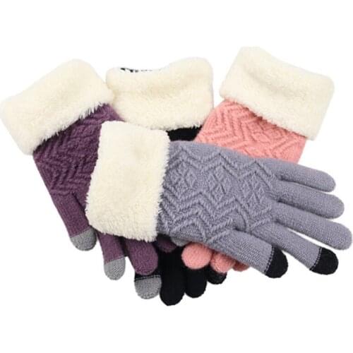 Ladies knitted winter gloves knitted ladies autumn and winter warmth thick gloves touch screen ski gloves
