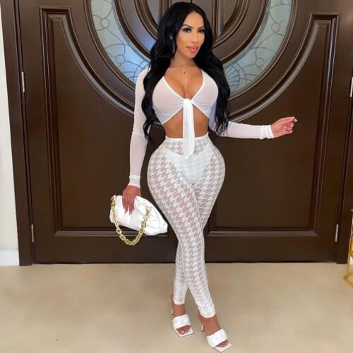 2021 New Arrival Famous Brand 2 pcs Women Set Solid V-neck Short Tops Long Pants Sexy Night Club Outfits