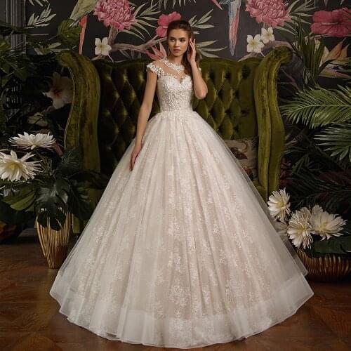 Robe Mariage O-Neck Wedding Dress Beading Appliques Cap Sleeve Abito Da Sposa Cut-Out Back Brautkleid Vintage Gelinlik