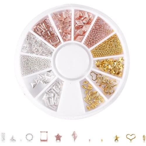 1 Wheel Gold Triangle Bead 3D Nail Decoration Heart Leaf Shell Rivet Manicure Studs for DIY Nail Art Decorations