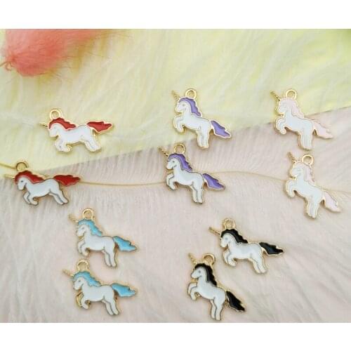 10pcs Mini Unicorn Enamel Charms Fashion Cute Horse Earring Pendants DIY Bracelet Jewelry Finding Handmade Metal Golden FX458