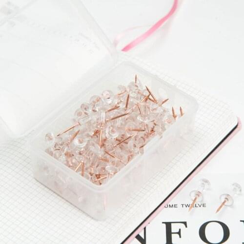 100pcs Transparent Rose Gold Pushpin Cork Plastic Pushpin Cork Board Thumbtack Pin Rose Gold Decor Decoration Push Pins Clear