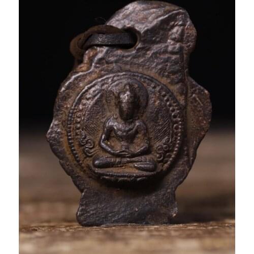 2" Tibet Buddhism Temple Old bronze Old buddha statue Statue of Shakyamuni Medicine Buddha Amulet pendant