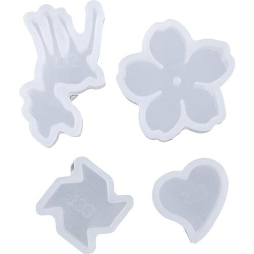 4 Pieces/set Windmill Flower Heart Deer Shape Silicone Pendant Mold for Jewelry Making Craft Resin Casting Mould