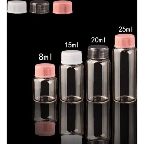 5pcs 8/15/20/25ML Clear Glass Bottles Jars Vial With Plastic Cap DIY Wish Message Sample Perfume container Nail Art bead reagent