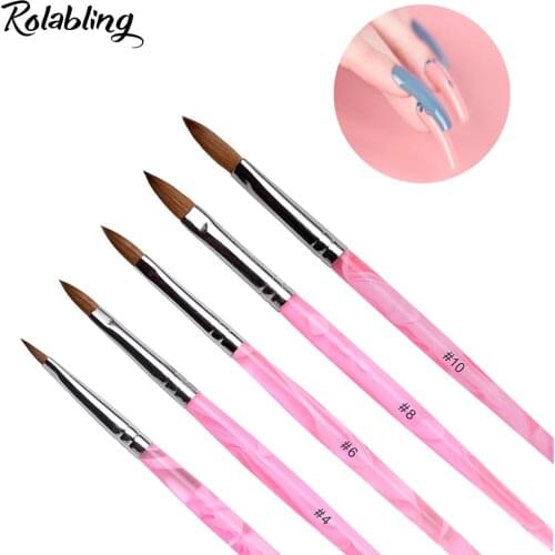 5pcs/set 2#/4#/6#/8#/10# Kolinsky Brush Acrylic Nail Art Builder Brush Design Professional Pink Acrylic Nail Brush Set Tool