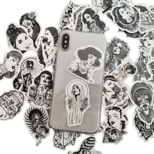 50pcs Gothic Black White Girl Graffiti Sticker Darkness Tatoo Sexy Babe Style to DIY Laptop Guitar Skateboard Kids Toy Stickers