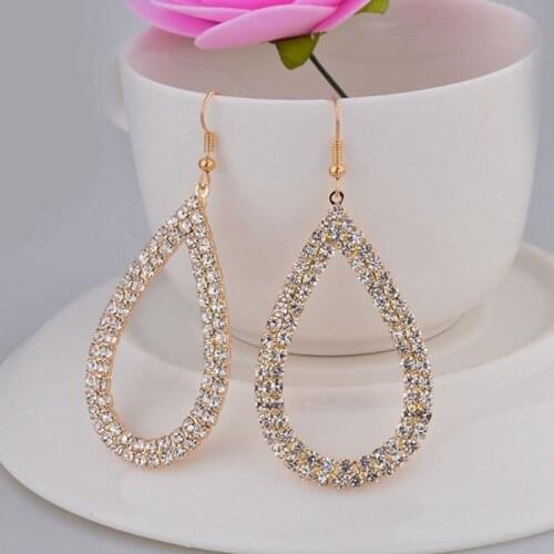 Flash Big Crystal Bridal Wedding Water Drop Earrings for Women Large Teardrop Dangle Earrings Party Prom Jewelry