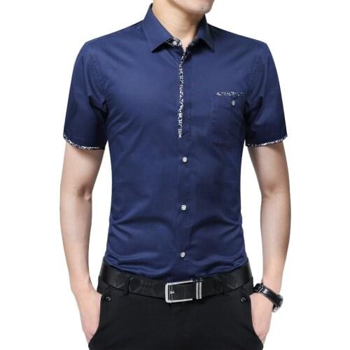 BROWON Summer Casual Men Shirt Short Sleeve Regular Fit Turn-down Collar Formal Shirt Men Plus Size 5XL