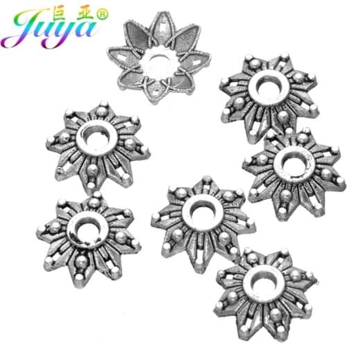 Juya 100pcs Wholesale Small Hole Antique Silver Color 9mm Bead Caps For DIY Earrrings Neckalce Bracelets Jewelry Making