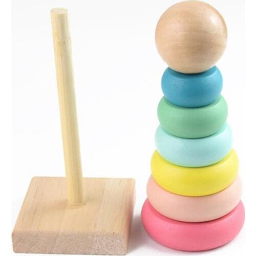 Kids Toddler Toy Rainbow Wooden Color Number Cognition Ring Tower Stacker Gift Early Childhood Education Toys Blocks