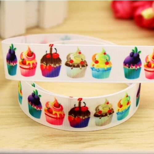 DHK 7/8'' 5yards cupcake printed grosgrain ribbon headwear hair bow diy party decoration OEM Wholesale 22mm C1169