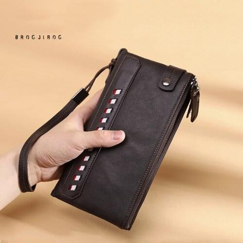 Long wallet mens genuine leather large-capacity zipper handbag mobile phone bag multi-functional soft head layer leather wallet