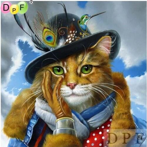 DPF diamond embroidery Hat cat diamond painting cross stich diamond mosaic kit 5D needlework home decor pattern full square