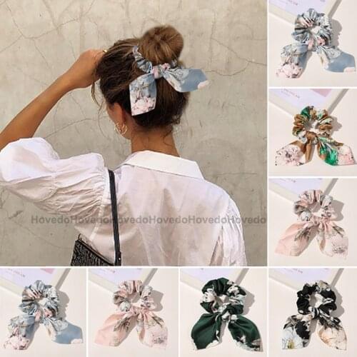 Bohemian Print Bowknot Elastic Hair Bands for Women Girls Hair Scrunchies Headband Hair Ties Ponytail Holder Hair Accessories