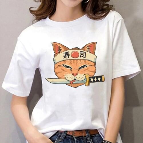 Women Catana Cool Summer Loose Women T Shirt Casual Short Sleeve Cat Print Anime Tshirt Japanese Summer T-Shirt Tops Tee Shirt