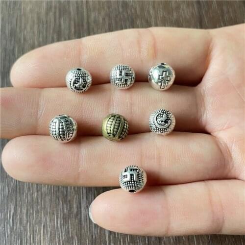 JunKang 8mm alloy amulet all kinds of carved spacer beads DIY bracelet necklace jewelry connector accessories