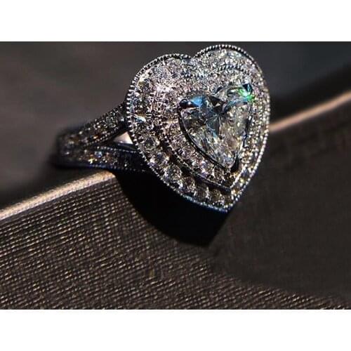 JK Classic Solitare Infinite Wedding Rings For Women Huge Love Heart Shaped Accessories Rings With Dazzling Cubic Stone