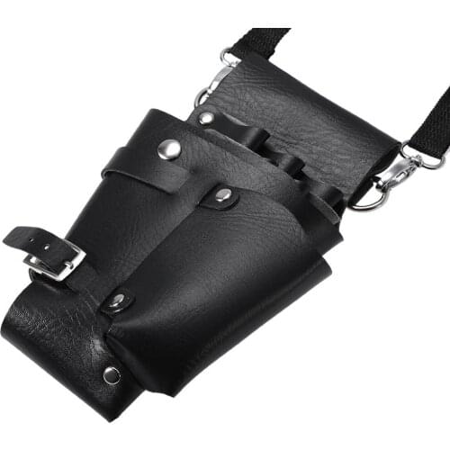 Barber Hair Scissor Holster PU Leather Pouch Holder Rivet Hair Scissor Bags Case Clips Waist Shoulder Belt Black Color