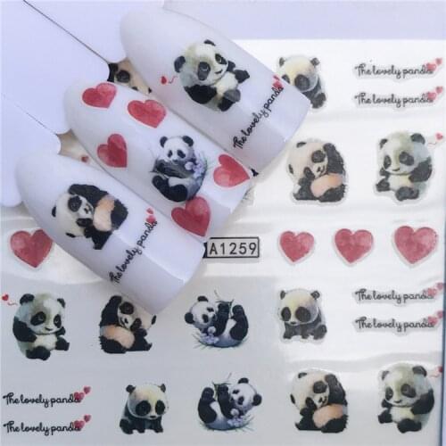 Stickers for Nails Water Decals Lovely Panda Black Cat Nail Slider Art design Decoration Manicure Foil Adhesive Wraps Pegatinas