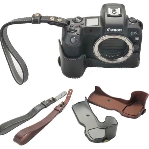 New Genuine Leather Camera Bag Half Body Case Cover For Canon EOS R Camera Bottom Case with Wrist strap