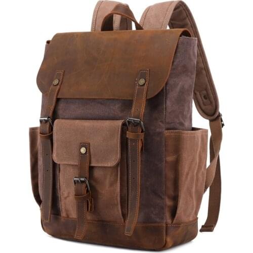 New Oil Wax Canvas Cow Leather Backpacks Unisex Waterproof Rucksacks 14 inch Laptops Daypacks Large Capacity Vintage Mochilas