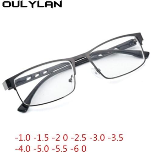 Oulylan Finished Myopia Glasses Women Men Vintage Square Metal Frame Design Fashion Students Short Sight Eyewear for Unisex
