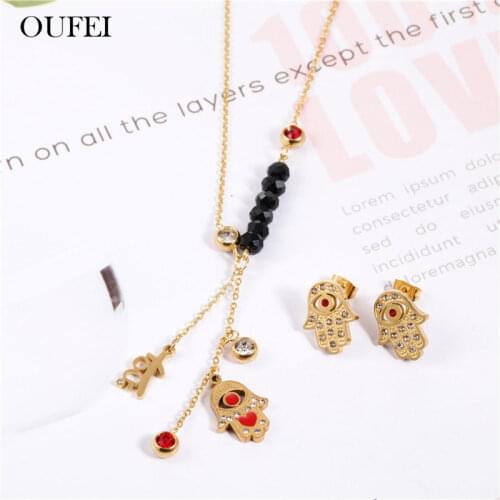 OUFEI Evil Eyes Necklace Earrings Set Heart Stainless Steel Jewelry Set Fashion Jewellery Accessories Free Shipping Choker